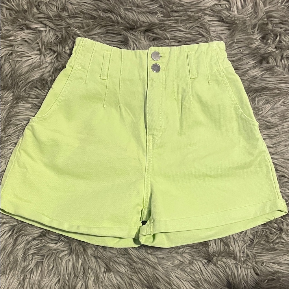 Zara Neon Green High-Waisted Shorts